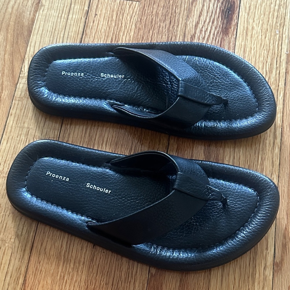 Proenza Schouler Black Leather Flip Flops